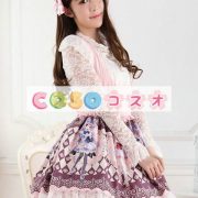 ロリータ服　ワンピース　ピンク　チュニック　プリント柄　ポリエステル　可愛い　ノースリーブ　パーティー　 ―Lolita0670 4