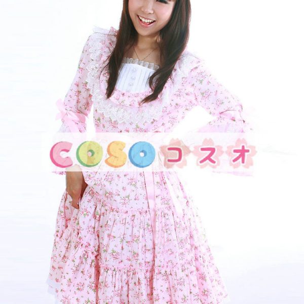 ロリータ服　ワンピース　ピンク　チュニック　プリント柄　コットン　可愛い　長袖　パーティー　 ―Lolita0730