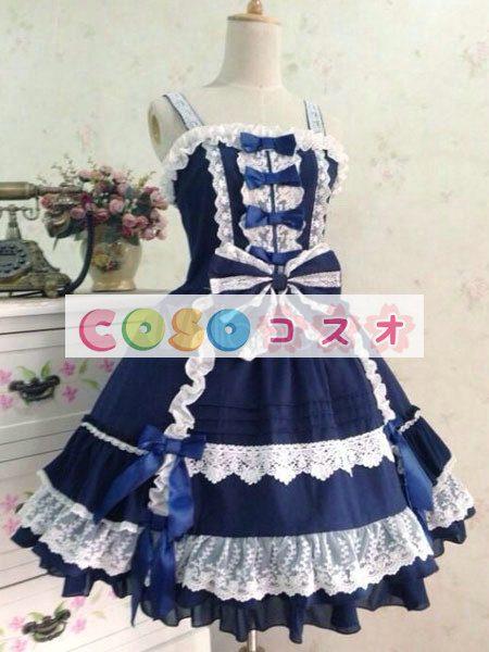 ロリィタジャンパースカート　パーティー　ロココ調　コットン　リボン　スクエアネック　 ―Lolita0751