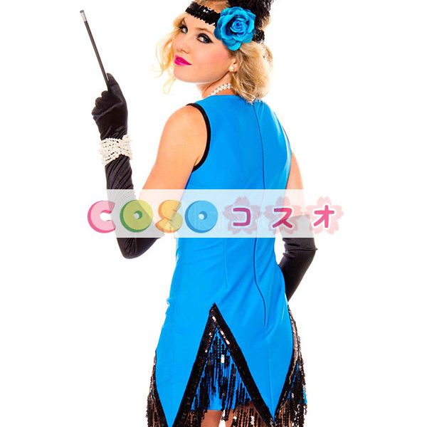 コスチューム衣装　女性用　合成繊維　大人用　ハロウィーン　ミニドレス&ヘッドギア　ブルー　―festival-0250