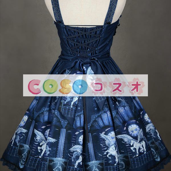 ロリィタジャンパースカート　パーティー　可愛い　合成繊維　プリント柄　リボン　 ―Lolita0048