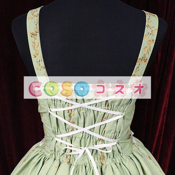 ロリータ服，ジャンパースカート　新作　編み上げタイプ　プリント柄　スィート　レース付き ―Lolita0219