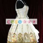 ロリータ服，ジャンパースカート　新作　プリント柄　スィート　レース付き　リボン付き ―Lolita0255 5