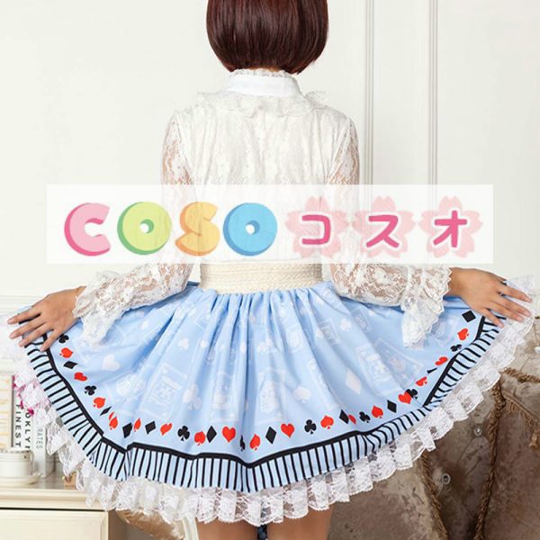 ロリータ服　スカート　プリント　ポリエステル　スウィート　ライトブルー　カジュアル　レース　 ―Lolita0384