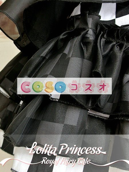 ロリータ服　ワンピース　ブラック　格子縞　ドレス　ポプリン　スィート　ルーシュ　カジュアル　 ―Lolita0393