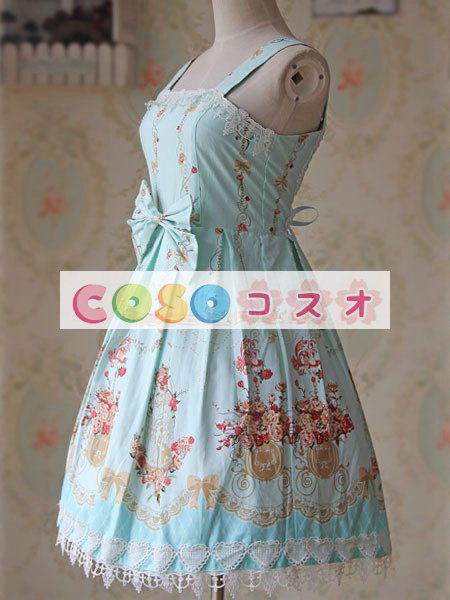 ロリィタジャンパースカート　カジュアル　可愛い　コットン　プリント付き　スクエアネック　 ―Lolita0407