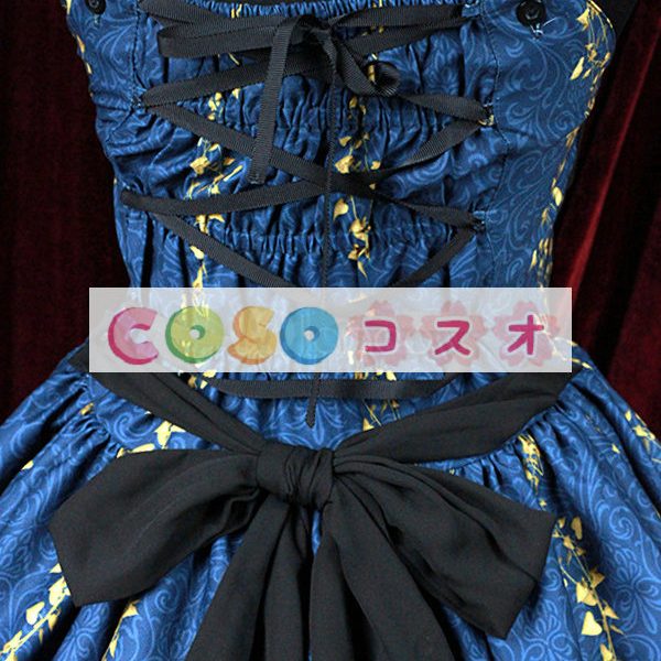 ロリータ服，ジャンパースカート　ブルー　新作　プリント柄　スィート　編み上げタイプ　高品質 ―Lolita0528
