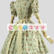 ロリータ服　ワンピース　オリーブカラー　ボディコン　プリント柄　ドレス　コットン　可愛い　半袖　ポートレイトネック　プリント付き　カジュアル　 ―Lolita0574 5