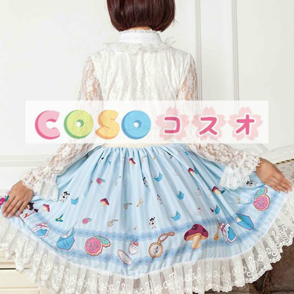 ロリータ服　スカート　スウィート　ポリエステル　プリント　ブルー　カジュアル　 ―Lolita0582