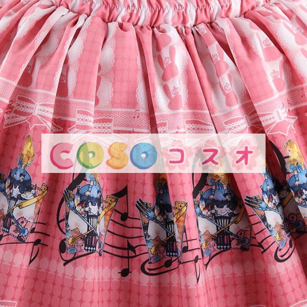 ロリータ服　スカート　ピンク　スィート　新作　プリント　レース　人気 ―Lolita0635