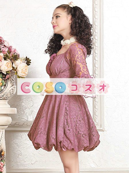 ロリータ服　ワンピース　ボディコン　ドレス　合成繊維　可愛い　五分袖　スクエアネック　カジュアル　 ―Lolita0703