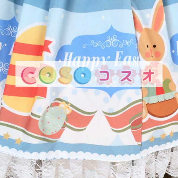 ロリータ服　スカート　ブルー　スィート　プリント　レース　イースターエッグ ―Lolita0716
